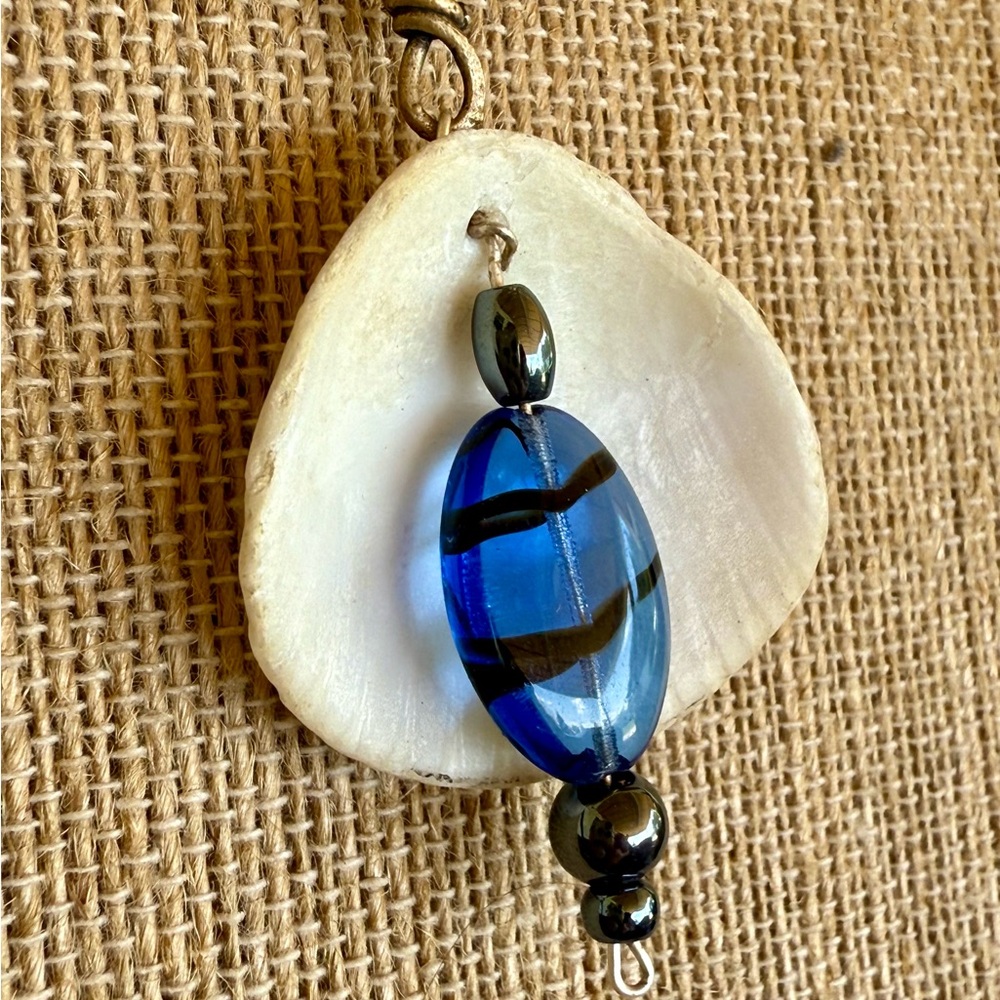 Blue/ Black Murano Bead and Shell Pendant Necklace